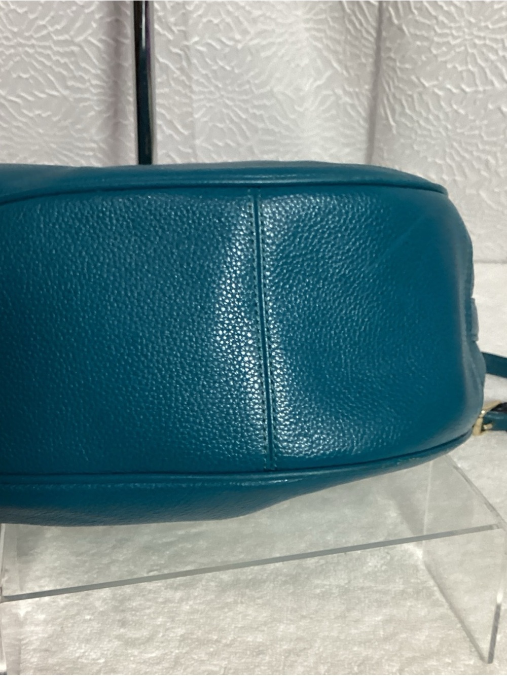 COACH Teal Pebbled Leather Harley East West Hobo Bag with Charm & Long Strap EUC - Picture 9 of 15